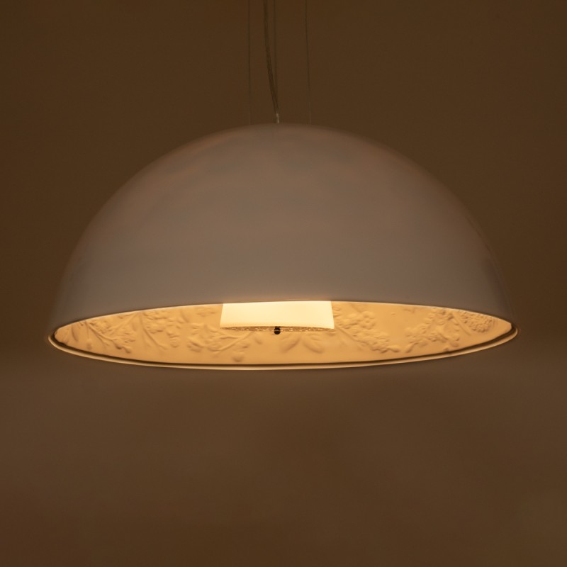 GloboStar® SERENIA 01271 Μοντέρνο Κρεμαστό Φωτιστικό Καμπάνα Μονόφωτο 1 x E27 IP20 Λευκό Μέταλλο με Λευκό Γύψο - Μ60 x Π60 x Υ30cm