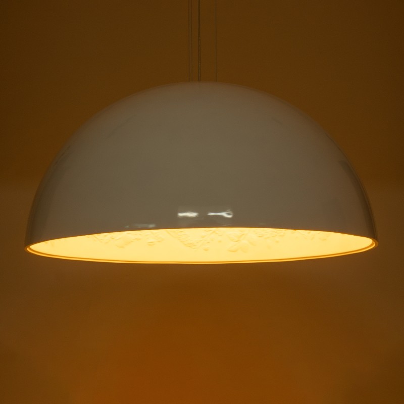 GloboStar® SERENIA 01273 Μοντέρνο Κρεμαστό Φωτιστικό Καμπάνα Μονόφωτο 1 x E27 IP20 Λευκό Μέταλλο με Λευκό Γύψο - Μ90 x Π90 x Y40cm