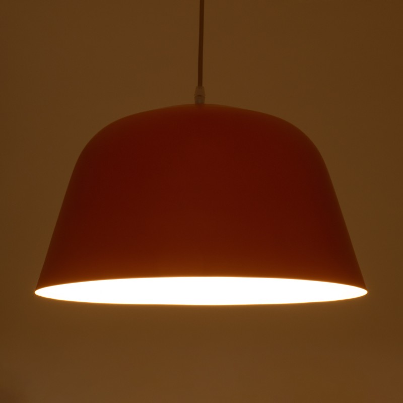 GloboStar® UPVALE 01283 Μοντέρνο Κρεμαστό Φωτιστικό Καμπάνα Μονόφωτο 1 x E27 IP20 Πορτοκαλί & Λευκό Μέταλλο - Μ40 x Π40 x Υ24cm