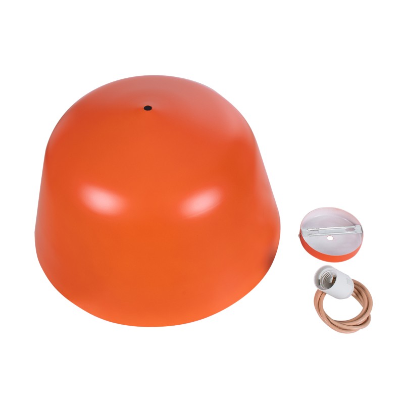 GloboStar® UPVALE 01283 Μοντέρνο Κρεμαστό Φωτιστικό Καμπάνα Μονόφωτο 1 x E27 IP20 Πορτοκαλί & Λευκό Μέταλλο - Μ40 x Π40 x Υ24cm