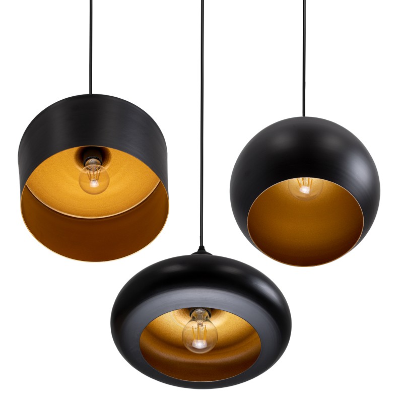 GloboStar® ROCKFORD 01287 Μοντέρνο Κρεμαστό Φωτιστικό Καμπάνα Τρίφωτο 3 x E27 IP20 Μαύρο & Χρυσό Μέταλλο - Μ86 x Π86 x Υ30cm