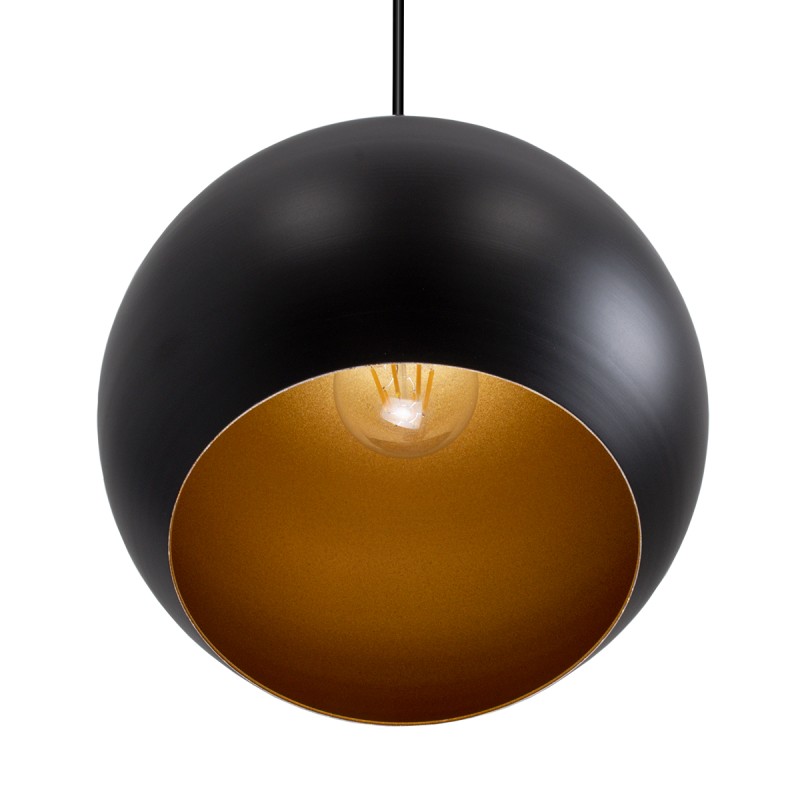 GloboStar® ROCKFORD 01287-B Μοντέρνο Κρεμαστό Φωτιστικό Καμπάνα Μονόφωτο 1 x E27 IP20 Μαύρο & Χρυσό Μέταλλο - Μ24 x Π24 x Y27cm