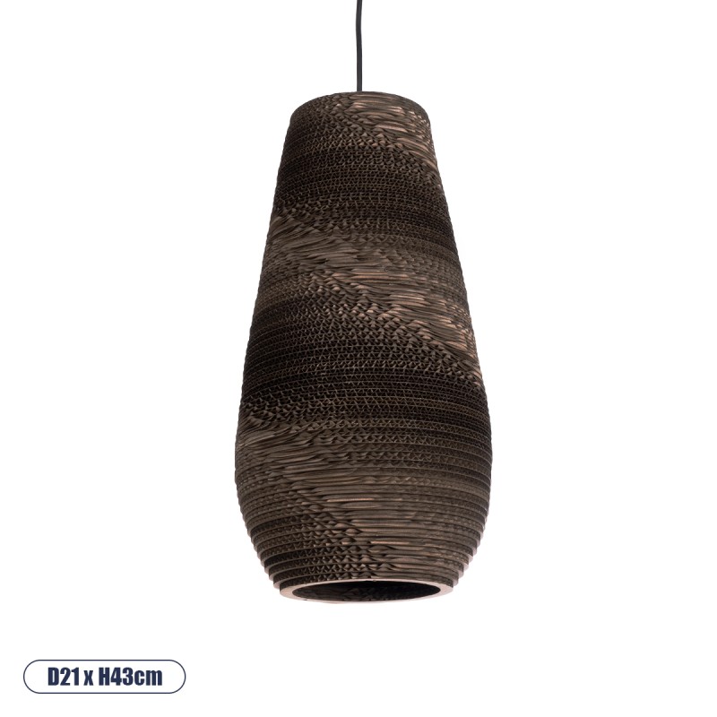 GloboStar® SANTORINI 01294 Boho Κρεμαστό Φωτιστικό Καμπάνα Μονόφωτο 1 x E27 IP20 3D Καφέ Χαρτί - Μ21 x Π21 x Y43cm