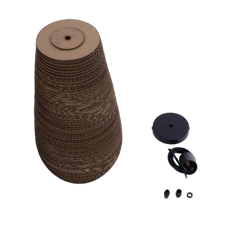 GloboStar® SANTORINI 01294 Boho Κρεμαστό Φωτιστικό Καμπάνα Μονόφωτο 1 x E27 IP20 3D Καφέ Χαρτί - Μ21 x Π21 x Y43cm