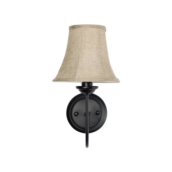 GloboStar® SHELLY 01299 Vintage Επιτοίχιο Φωτιστικό Απλίκα Μονόφωτο 1 x E27 IP20 Μαύρο Μέταλλο με Μπεζ Ύφασμα - Μ13 x Π18 x Υ34cm