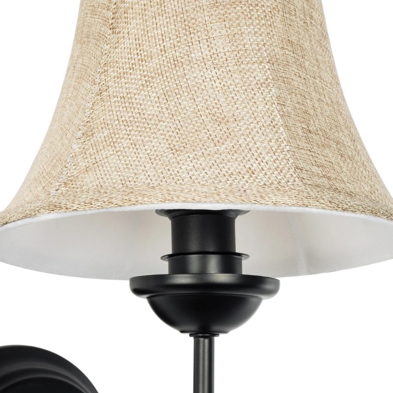 GloboStar® SHELLY 01299 Vintage Επιτοίχιο Φωτιστικό Απλίκα Μονόφωτο 1 x E27 IP20 Μαύρο Μέταλλο με Μπεζ Ύφασμα - Μ13 x Π18 x Υ34cm