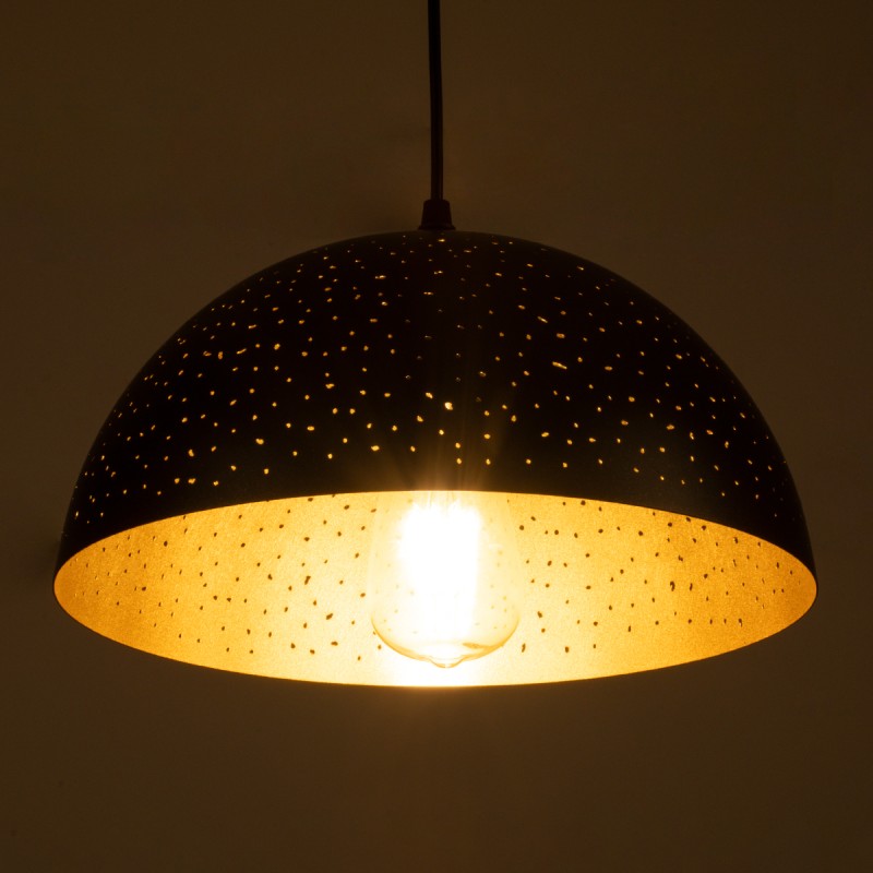 GloboStar® SOLANA 01301 Μοντέρνο Κρεμαστό Φωτιστικό Καμπάνα Μονόφωτο 1 x E27 IP20 Μαύρο & Χρυσό Μέταλλο - Μ30 x Π30 x Υ15cm