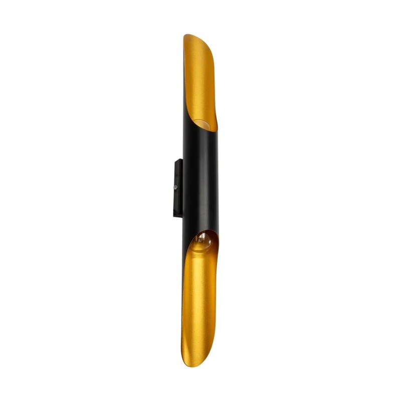 GloboStar® CHARME 01302 Μοντέρνο Επιτοίχιο Φωτιστικό Απλίκα Up / Down Δίφωτο 2 x E27 IP20 Μαύρο με Χρυσό Μέταλλο - Μ5.5 x Π8 x Υ60cm