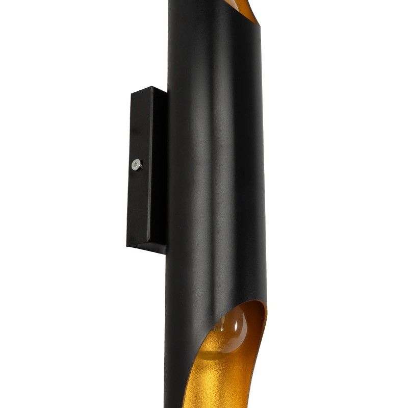 GloboStar® CHARME 01302 Μοντέρνο Επιτοίχιο Φωτιστικό Απλίκα Up / Down Δίφωτο 2 x E27 IP20 Μαύρο με Χρυσό Μέταλλο - Μ5.5 x Π8 x Υ60cm