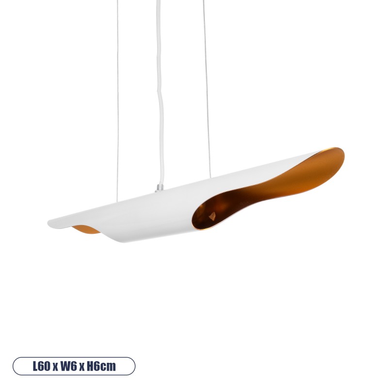 GloboStar® ESTERINA 01305 Μοντέρνο Κρεμαστό Φωτιστικό Ανάρτηση Δίφωτο 2 x E27 IP20 Λευκό & Χρυσό Μέταλλο - Μ60 x Π6 x Υ6cm