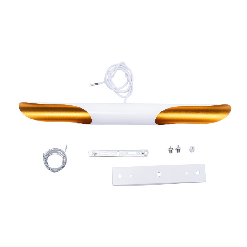 GloboStar® ESTERINA 01305 Μοντέρνο Κρεμαστό Φωτιστικό Ανάρτηση Δίφωτο 2 x E27 IP20 Λευκό & Χρυσό Μέταλλο - Μ60 x Π6 x Υ6cm