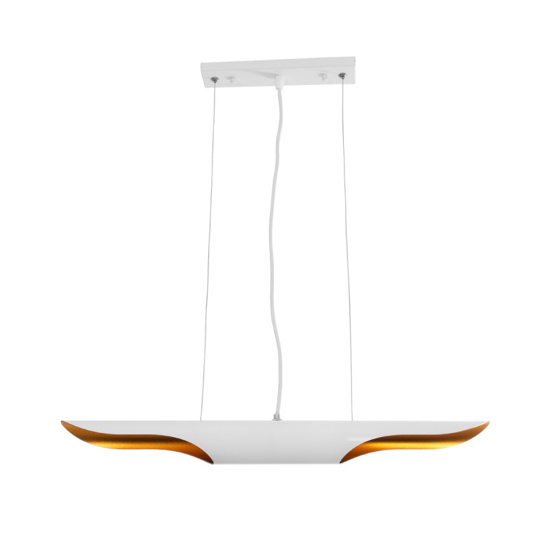 GloboStar® ESTERINA 01305 Μοντέρνο Κρεμαστό Φωτιστικό Ανάρτηση Δίφωτο 2 x E27 IP20 Λευκό & Χρυσό Μέταλλο - Μ60 x Π6 x Υ6cm