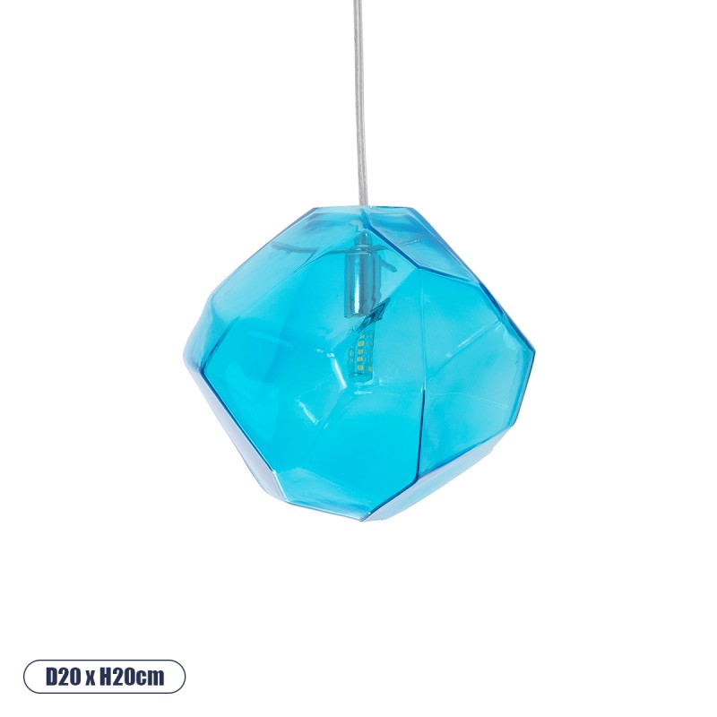 GloboStar® RINA 01306 Μοντέρνο Κρεμαστό Φωτιστικό Μπάλα Μονόφωτο 1 x G9 IP20 Γαλάζιο Γυαλί - Μ20 x Π20 x Υ20cm