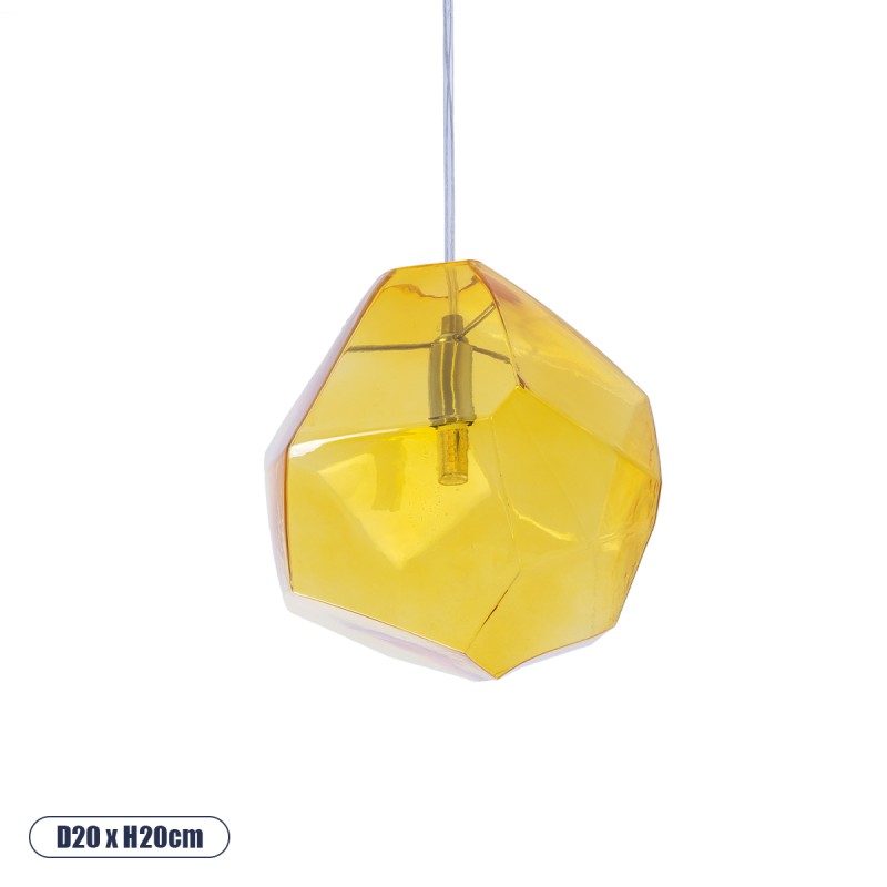 GloboStar® RINA 01308 Μοντέρνο Κρεμαστό Φωτιστικό Μπάλα Μονόφωτο 1 x G9 Κίτρινο Γυαλί - Μ20 x Π20 x Υ20cm
