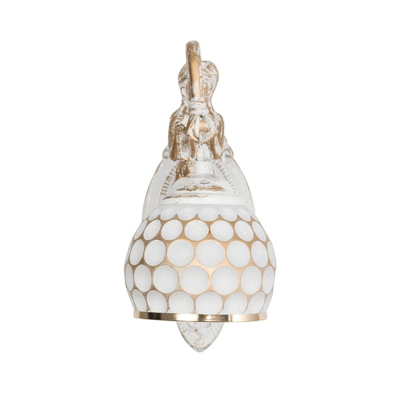 GloboStar® MERMAID 01317 Vintage Επιτοίχιο Φωτιστικό Απλίκα Μονόφωτο 1 x E27 IP20 Λευκό Γυαλί με Λευκό & Χρυσό Μέταλλο - Μ12.5 x Π28 x Υ27cm