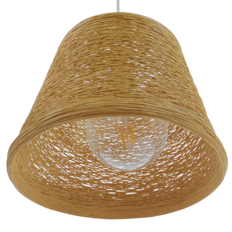 GloboStar® PLAYROOM 01332 Vintage Κρεμαστό Φωτιστικό Καπέλο Μονόφωτο 1 x E27 IP20 Μπεζ Rattan - Μ32 x Π32 x Υ27cm