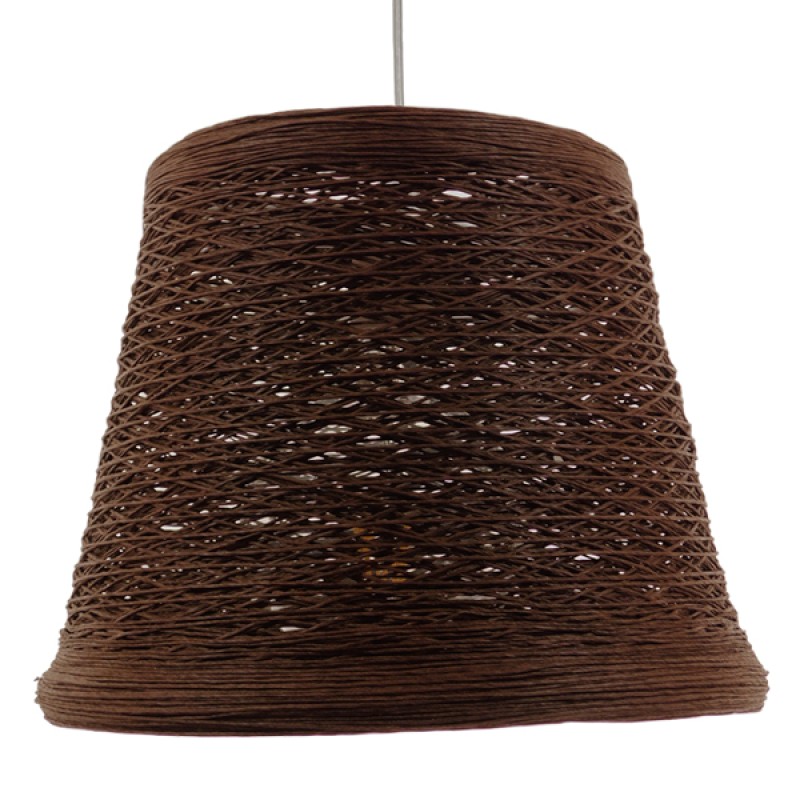 GloboStar® PLAYROOM 01333 Vintage Κρεμαστό Φωτιστικό Καπέλο Μονόφωτο 1 x E27 IP20 Καφέ Rattan - Μ32 x Π32 x Υ27cm