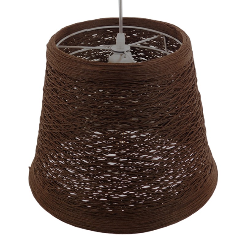 GloboStar® PLAYROOM 01333 Vintage Κρεμαστό Φωτιστικό Καπέλο Μονόφωτο 1 x E27 IP20 Καφέ Rattan - Μ32 x Π32 x Υ27cm