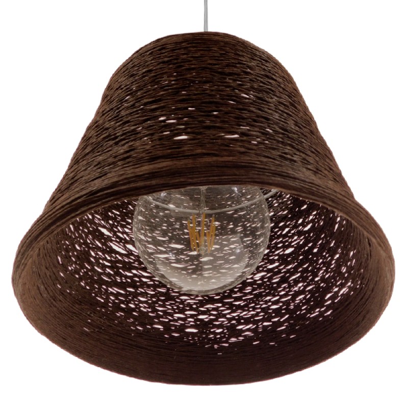 GloboStar® PLAYROOM 01333 Vintage Κρεμαστό Φωτιστικό Καπέλο Μονόφωτο 1 x E27 IP20 Καφέ Rattan - Μ32 x Π32 x Υ27cm