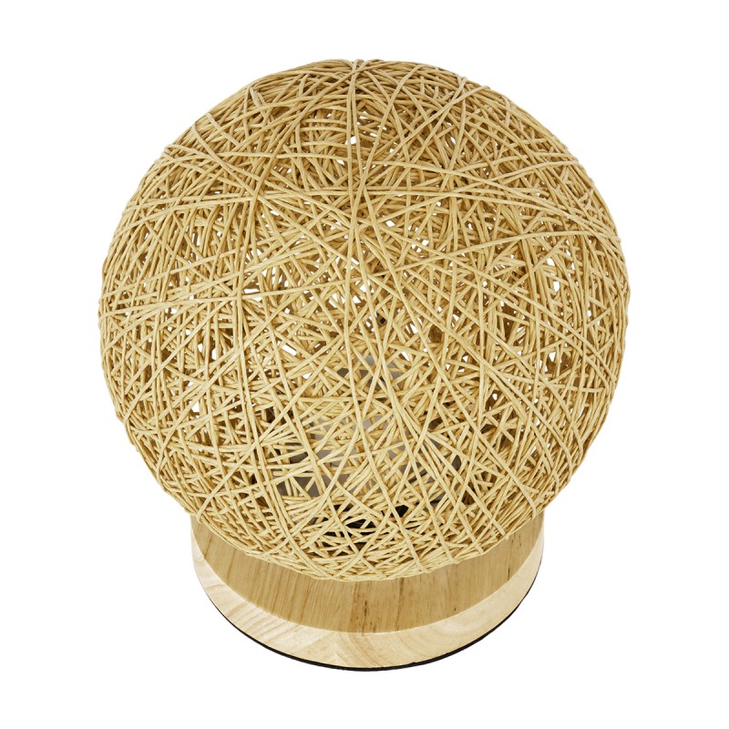 GloboStar® OCEANA 01336 Boho Επιτραπέζιο Φωτιστικό Πορτατίφ Μονόφωτο Μπεζ Ξύλινο Ψάθινο Rattan Φ20 x Υ22cm