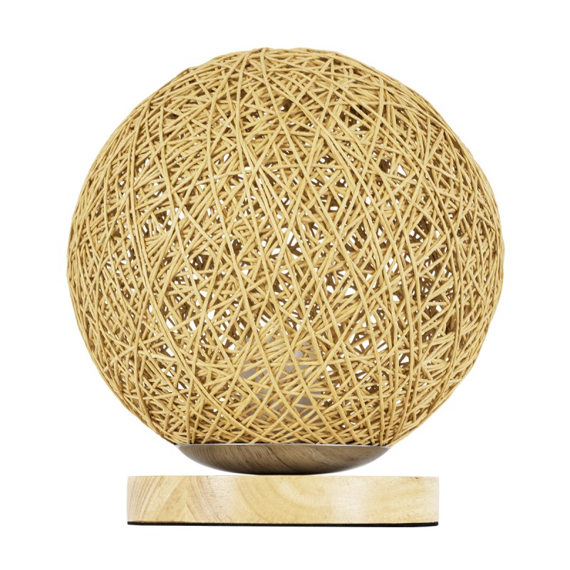 GloboStar® OCEANA 01336 Boho Επιτραπέζιο Φωτιστικό Πορτατίφ Μονόφωτο Μπεζ Ξύλινο Ψάθινο Rattan Φ20 x Υ22cm