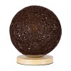 GloboStar® OCEANA 01337 Boho Επιτραπέζιο Φωτιστικό Πορτατίφ Μονόφωτο Καφέ Σκούρο Ξύλινο Ψάθινο Rattan Φ20 x Υ22cm