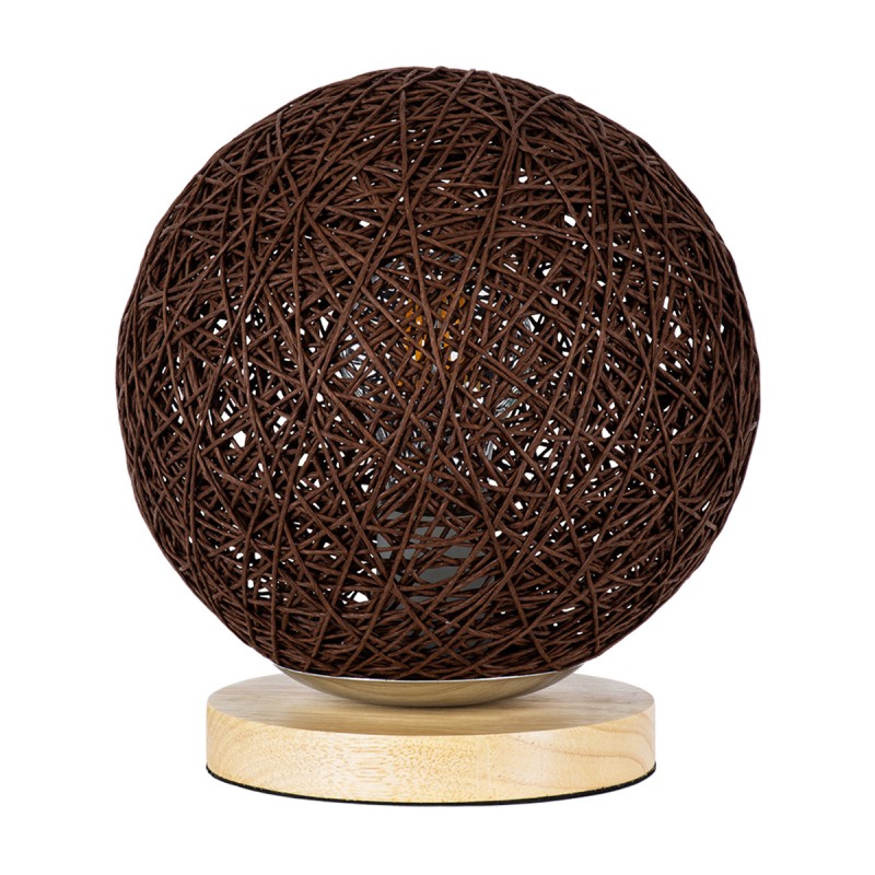 GloboStar® OCEANA 01337 Boho Επιτραπέζιο Φωτιστικό Πορτατίφ Μονόφωτο Καφέ Σκούρο Ξύλινο Ψάθινο Rattan Φ20 x Υ22cm