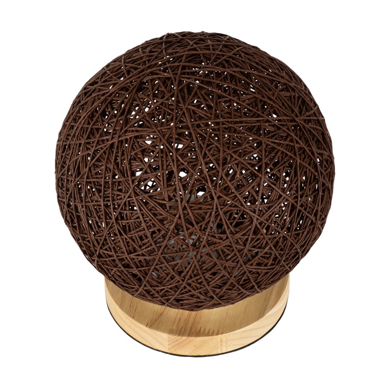 GloboStar® OCEANA 01337 Boho Επιτραπέζιο Φωτιστικό Πορτατίφ Μονόφωτο Καφέ Σκούρο Ξύλινο Ψάθινο Rattan Φ20 x Υ22cm