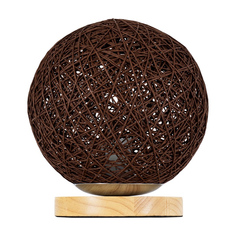 GloboStar® OCEANA 01337 Boho Επιτραπέζιο Φωτιστικό Πορτατίφ Μονόφωτο Καφέ Σκούρο Ξύλινο Ψάθινο Rattan Φ20 x Υ22cm