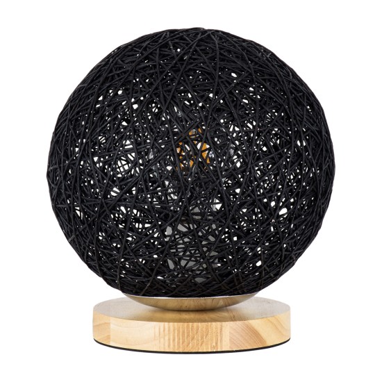 GloboStar® OCEANA 01338 Μοντέρνο Επιτραπέζιο Φωτιστικό Πορτατίφ Μονόφωτο 1 x E27 IP20 Μαύρο Ρατάν με Μπεζ Ξύλο - M20 x Π20 x Υ22cm GloboStar® OCEANA 01338 Boho Επιτραπέζιο Φωτιστικό Πορτατίφ Μονόφωτο Μαύρο Ξύλινο Ψάθινο Rattan Φ20 x Υ22cm