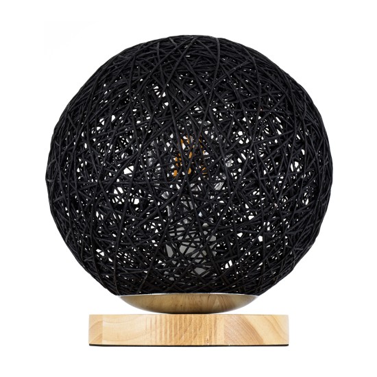 GloboStar® OCEANA 01338 Μοντέρνο Επιτραπέζιο Φωτιστικό Πορτατίφ Μονόφωτο 1 x E27 IP20 Μαύρο Ρατάν με Μπεζ Ξύλο - M20 x Π20 x Υ22cm GloboStar® OCEANA 01338 Boho Επιτραπέζιο Φωτιστικό Πορτατίφ Μονόφωτο Μαύρο Ξύλινο Ψάθινο Rattan Φ20 x Υ22cm