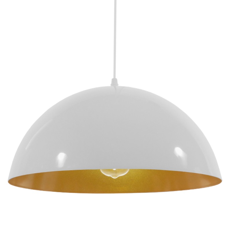 GloboStar® LUNE 01339 Μοντέρνο Κρεμαστό Φωτιστικό Καμπάνα Μονόφωτο 1 x E27 IP20 Λευκό & Χρυσό Μέταλλο - Μ40 x Π40 x Υ20cm