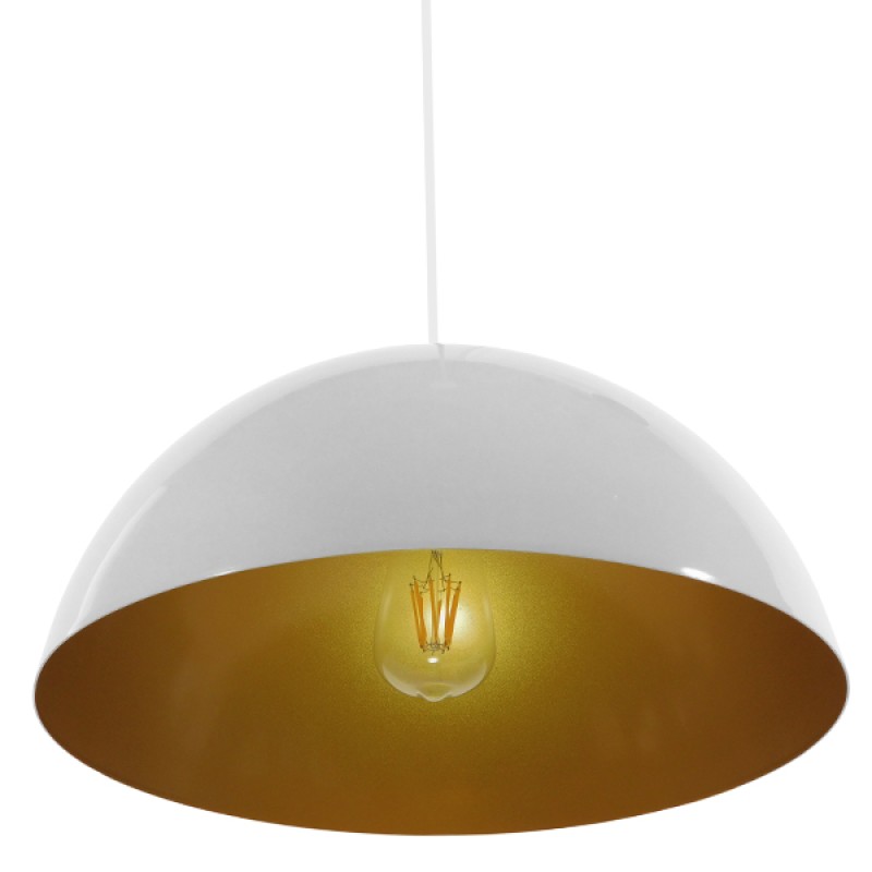 GloboStar® LUNE 01339 Μοντέρνο Κρεμαστό Φωτιστικό Καμπάνα Μονόφωτο 1 x E27 IP20 Λευκό & Χρυσό Μέταλλο - Μ40 x Π40 x Υ20cm