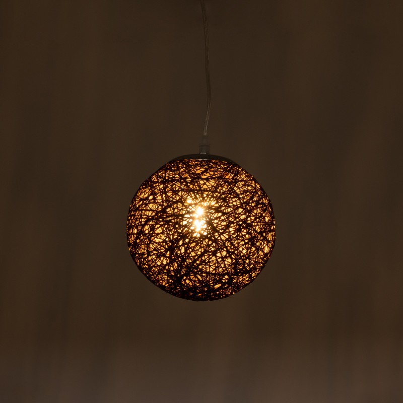 GloboStar® OCEANA 01354 Boho Κρεμαστό Φωτιστικό Μπάλα Μονόφωτο 1 x E27 IP20 Καφέ Σχοίνι - Μ20 x Π20 x Υ20cm