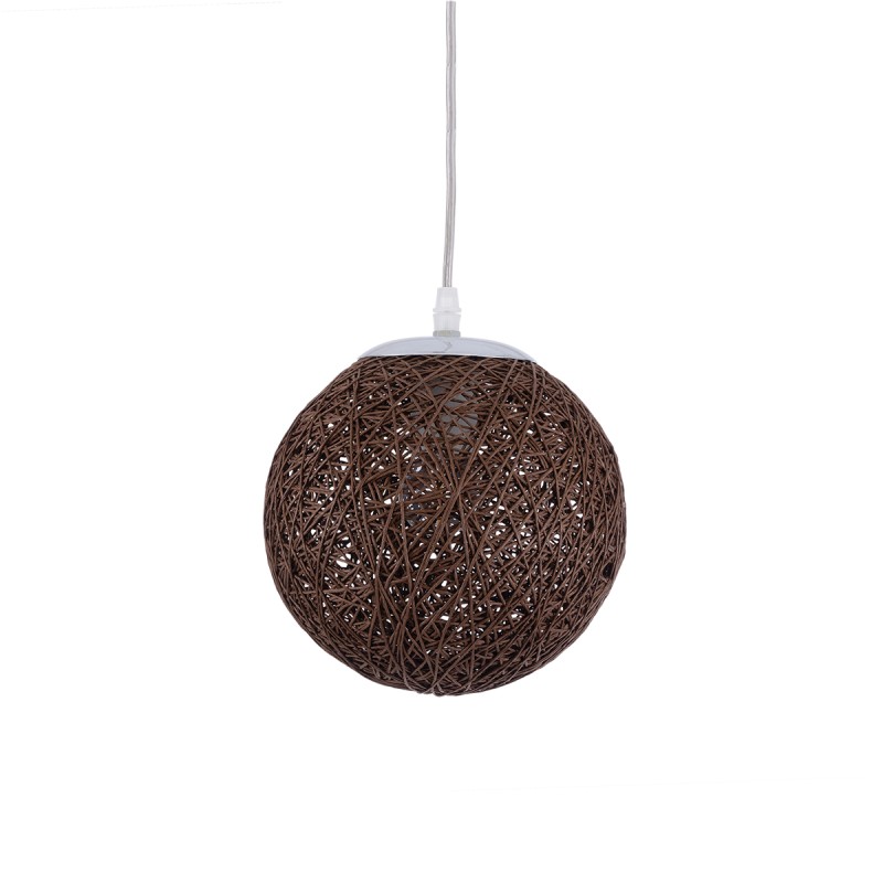 GloboStar® OCEANA 01354 Boho Κρεμαστό Φωτιστικό Μπάλα Μονόφωτο 1 x E27 IP20 Καφέ Σχοίνι - Μ20 x Π20 x Υ20cm