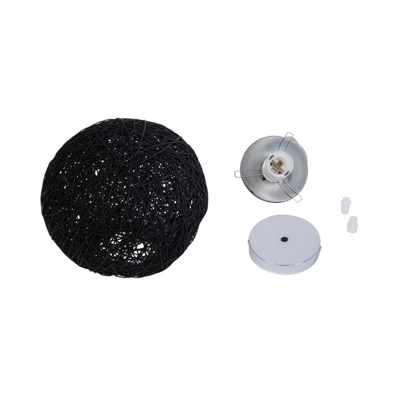 GloboStar® OCEANA 01356 Boho Κρεμαστό Φωτιστικό Μπάλα Μονόφωτο 1 x E27 IP20 Μαύρο Σχοινί - Μ20 x Π20 x Υ20cm