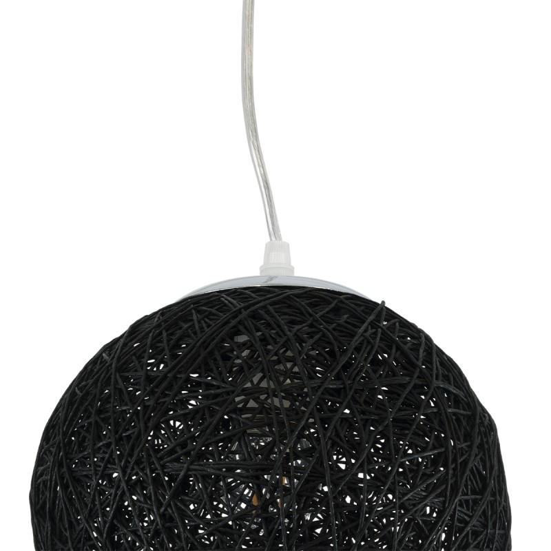GloboStar® OCEANA 01356 Boho Κρεμαστό Φωτιστικό Μπάλα Μονόφωτο 1 x E27 IP20 Μαύρο Σχοινί - Μ20 x Π20 x Υ20cm