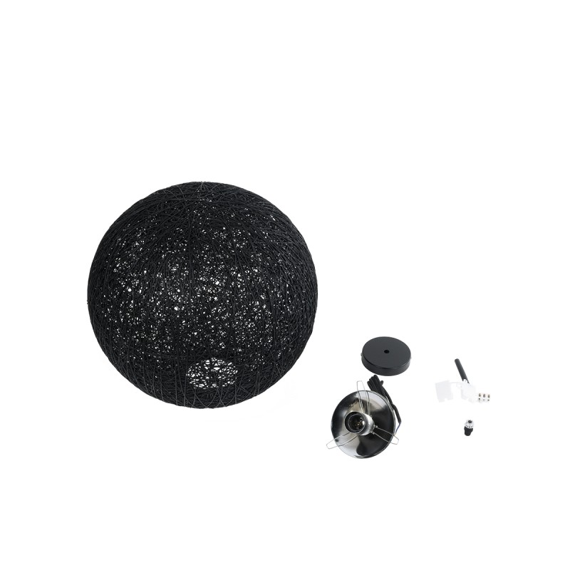 GloboStar® OCEANA 01360 Boho Κρεμαστό Φωτιστικό Μπάλα Μονόφωτο 1 x E27 IP20 Μαύρο Σχοινί - Μ40 x Π40 x Υ40cm