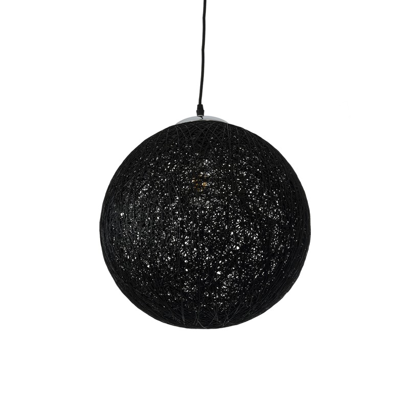 GloboStar® OCEANA 01360 Boho Κρεμαστό Φωτιστικό Μπάλα Μονόφωτο 1 x E27 IP20 Μαύρο Σχοινί - Μ40 x Π40 x Υ40cm