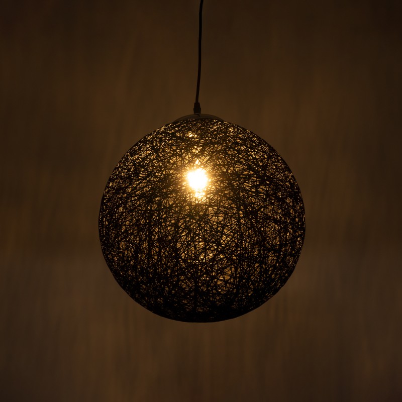 GloboStar® OCEANA 01360 Boho Κρεμαστό Φωτιστικό Μπάλα Μονόφωτο 1 x E27 IP20 Μαύρο Σχοινί - Μ40 x Π40 x Υ40cm