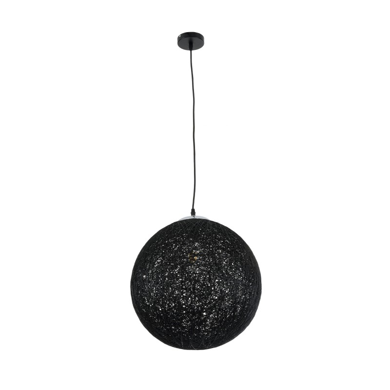 GloboStar® OCEANA 01360 Boho Κρεμαστό Φωτιστικό Μπάλα Μονόφωτο 1 x E27 IP20 Μαύρο Σχοινί - Μ40 x Π40 x Υ40cm