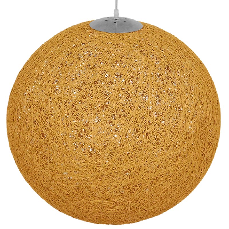 GloboStar® OCEANA 01361 Boho Κρεμαστό Φωτιστικό Μπάλα Μονόφωτο 1 x E27 IP20 Μπεζ & Χρυσό Σχοινί - Μ60 x Π60 x Υ60cm