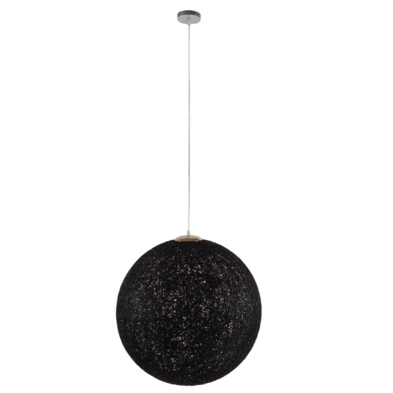 GloboStar® OCEANA 01364 Boho Κρεμαστό Φωτιστικό Μπάλα Μονόφωτο 1 x E27 IP20 Μαύρο Σχοινί - Μ60 x Π60 x Υ60cm