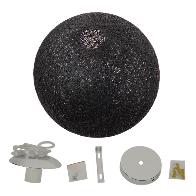 GloboStar® OCEANA 01364 Boho Κρεμαστό Φωτιστικό Μπάλα Μονόφωτο 1 x E27 IP20 Μαύρο Σχοινί - Μ60 x Π60 x Υ60cm