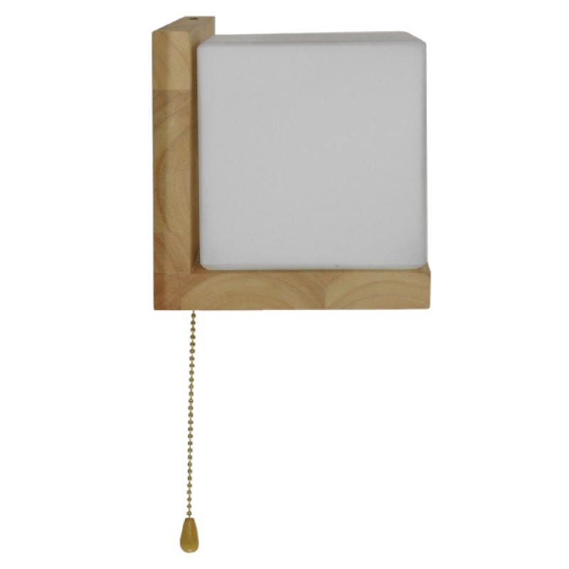 GloboStar® AMITY 01365 Μοντέρνο Επιτοίχιο Φωτιστικό Απλίκα Μονόφωτο 1 x E27 IP20 Μπεζ Ξύλο με Λευκό Γυαλί - Μ30 x Π14.5 x Υ15cm