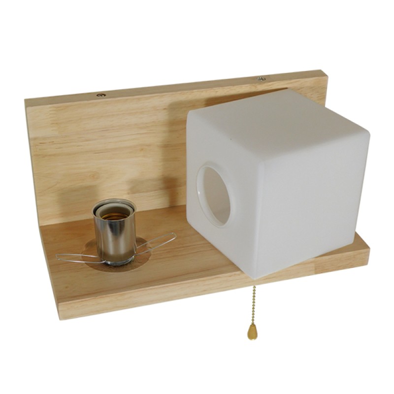 GloboStar® AMITY 01365 Μοντέρνο Επιτοίχιο Φωτιστικό Απλίκα Μονόφωτο 1 x E27 IP20 Μπεζ Ξύλο με Λευκό Γυαλί - Μ30 x Π14.5 x Υ15cm