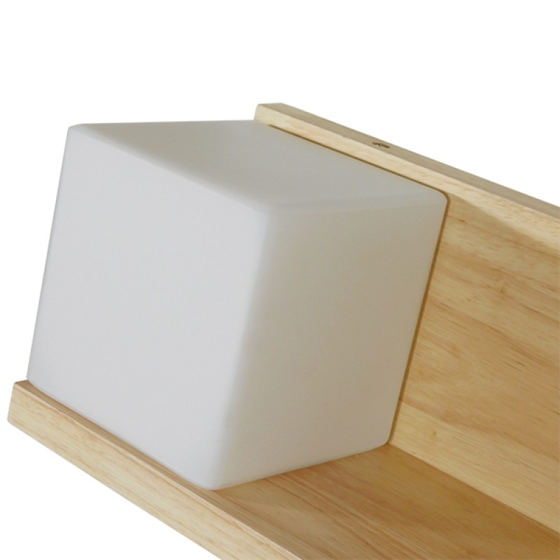 GloboStar® AMITY 01365 Μοντέρνο Επιτοίχιο Φωτιστικό Απλίκα Μονόφωτο 1 x E27 IP20 Μπεζ Ξύλο με Λευκό Γυαλί - Μ30 x Π14.5 x Υ15cm