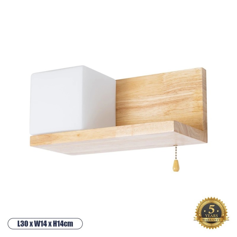 GloboStar® AMITY 01365 Μοντέρνο Επιτοίχιο Φωτιστικό Απλίκα Μονόφωτο 1 x E27 IP20 Μπεζ Ξύλο με Λευκό Γυαλί - Μ30 x Π14.5 x Υ15cm