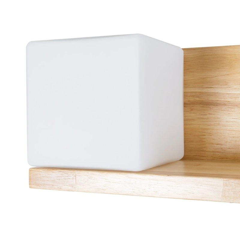 GloboStar® AMITY 01365 Μοντέρνο Επιτοίχιο Φωτιστικό Απλίκα Μονόφωτο 1 x E27 IP20 Μπεζ Ξύλο με Λευκό Γυαλί - Μ30 x Π14.5 x Υ15cm