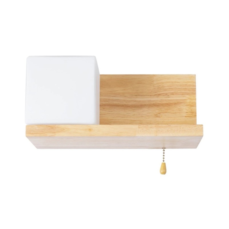 GloboStar® AMITY 01365 Μοντέρνο Επιτοίχιο Φωτιστικό Απλίκα Μονόφωτο 1 x E27 IP20 Μπεζ Ξύλο με Λευκό Γυαλί - Μ30 x Π14.5 x Υ15cm